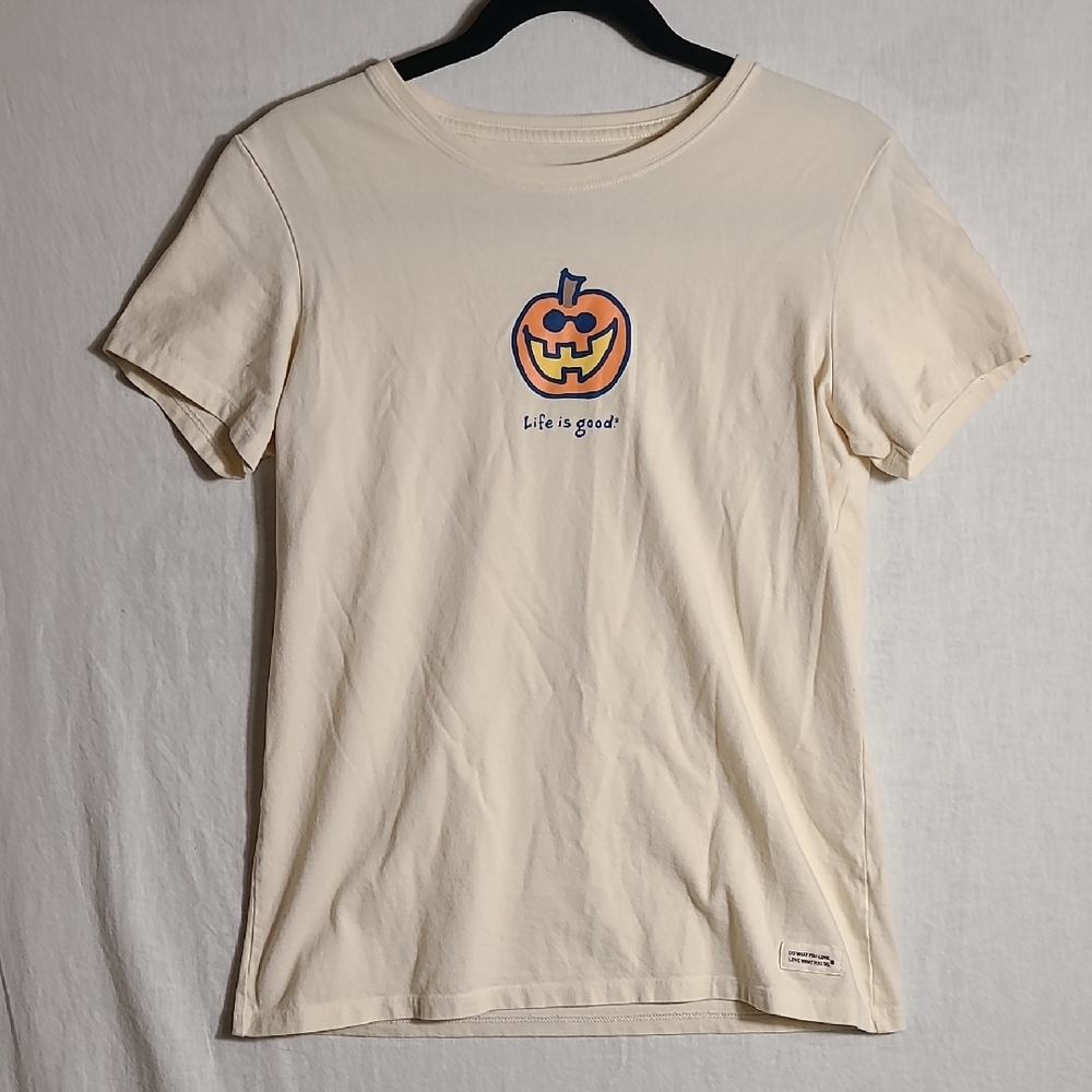 Life Is Good Cream Halloween Vintage Style T-Shirt Size Medium